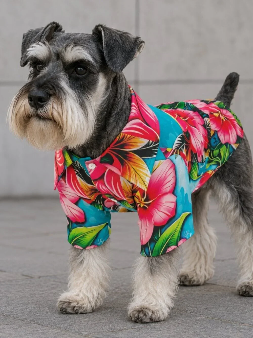 Dog Floral Hawaiian Shirt Medium  Hibiscus Pink Flowers, Stocking Stuffer NWT
